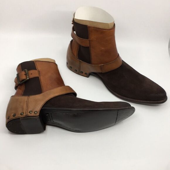 Marco Delli Tyler Ankle Boots mahogany suede and British tan leather Sz EU 42 M9 - Picture 3 of 16